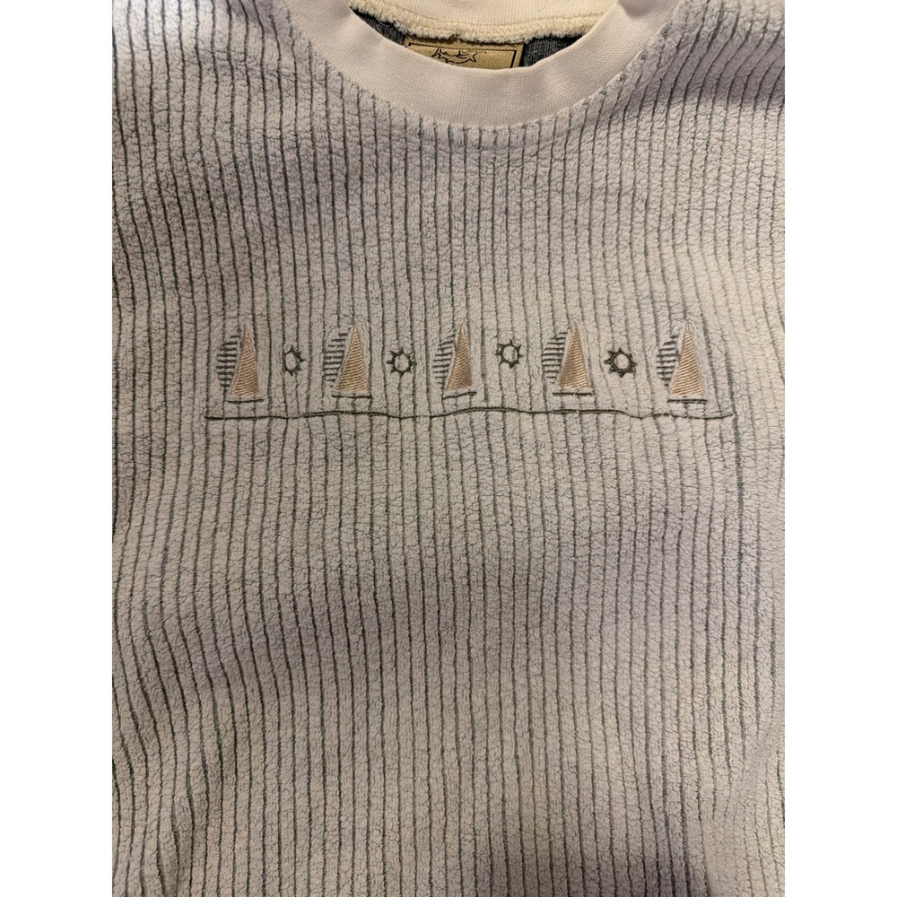 Vintage Michael's Ribbed Nautical Sweatshirt XL Made in USA Blue Sailboat Sun